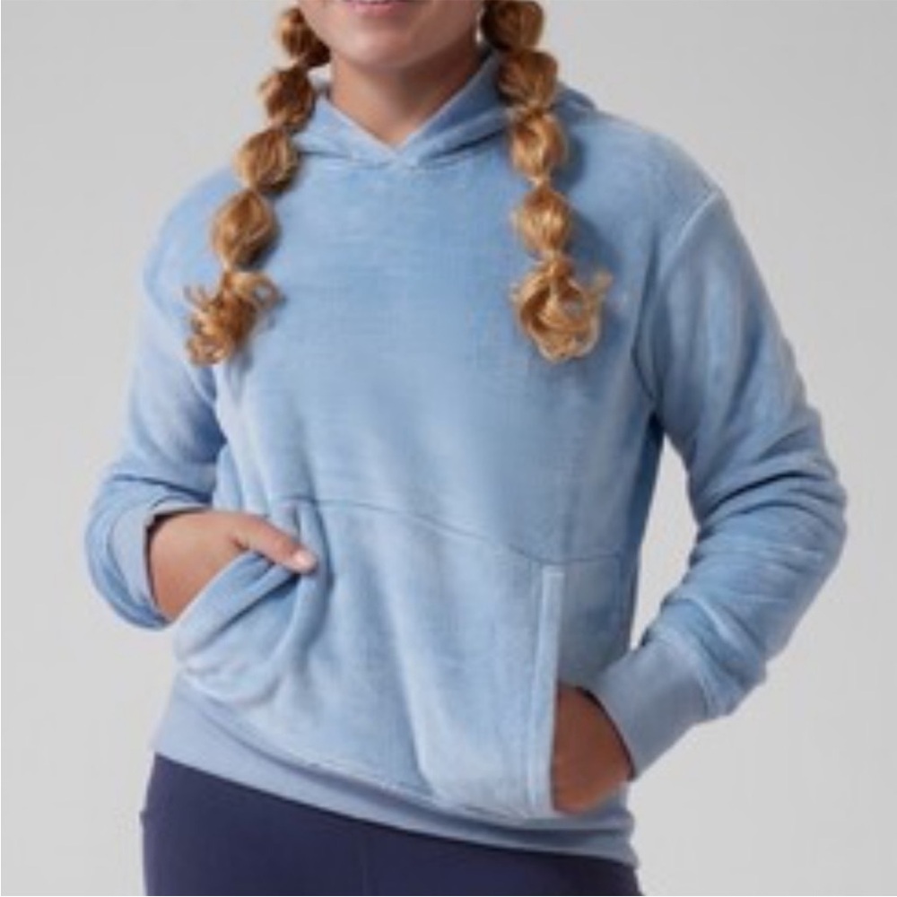 Athleta Girl Feelin’ Great Hoodie Cozy Karma Fleece Light Blue Sz L/12